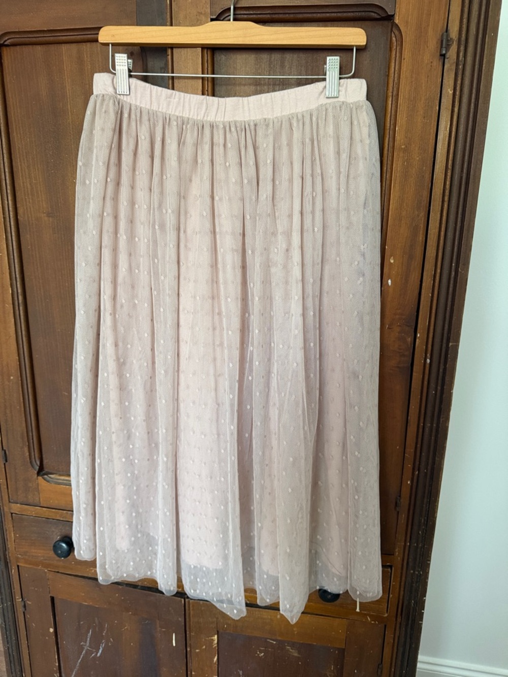 Garnet Hill Dusty Pink Swiss Dot Midi Skirt